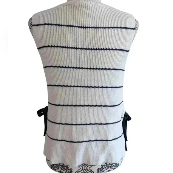 Mus & Bombon Side Tie Stripe Knit Vest Sweater White Navy Women's size Large - Picture 4 of 13